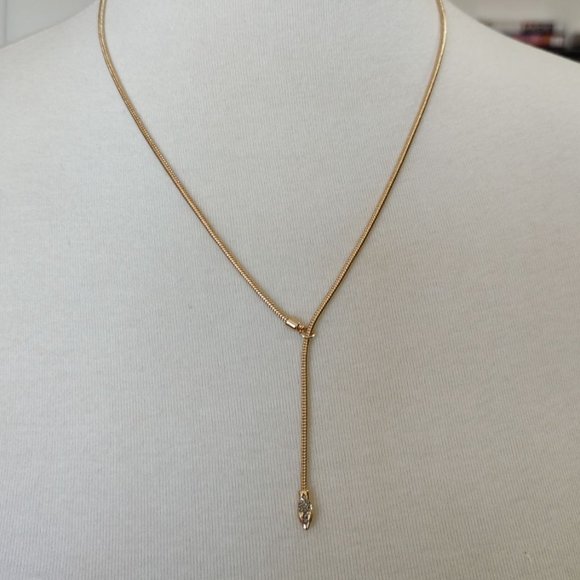 All Saints Necklace Gold Plated Pave Snake Head Lariat Pendant Slide - Picture 5 of 12